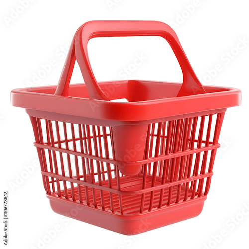 A red shopping basket with a handle