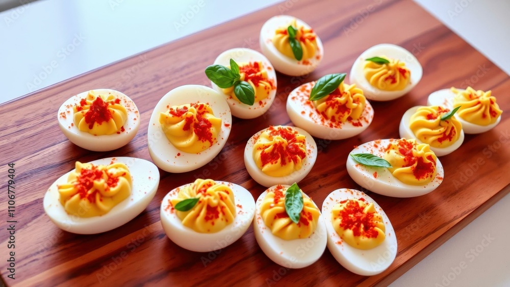 Delicious Deviled Eggs on Wooden Board Perfect for Parties and Gatherings Delicious Deviled Eggs on Wooden Board Perfect for Parties and Gatherings