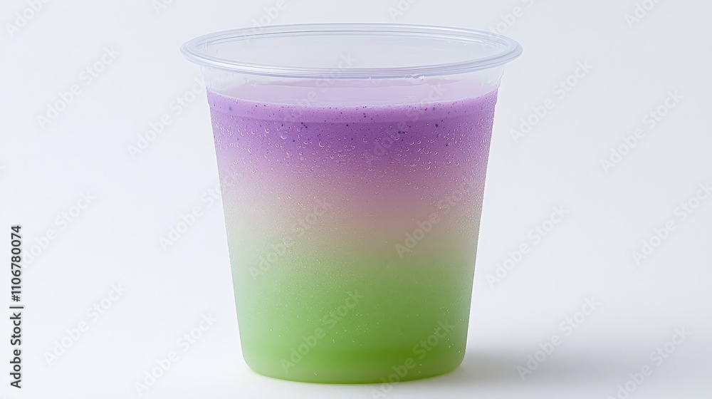 Refreshing Layered Smoothie in Plastic Cup Gradient Colors Summer Drink Refreshing Layered Smoothie in Plastic Cup Gradient Colors Summer Drink