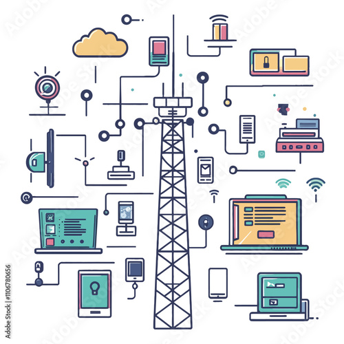 Vector illustration of telecommunication concept. Thin line flat design style..eps