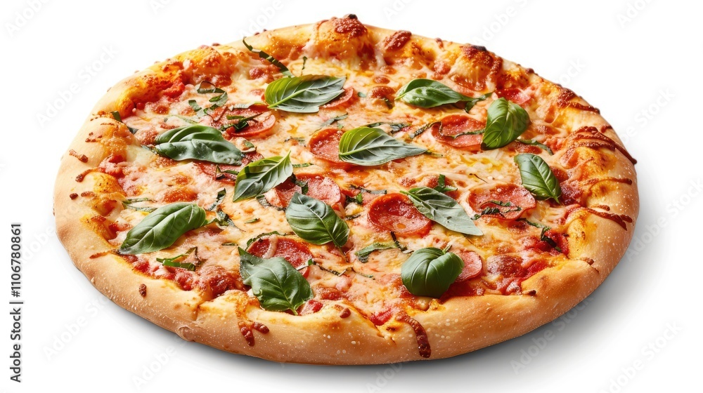 Pizza Margarita with basil on white background Pizza Margarita with basil on white background
