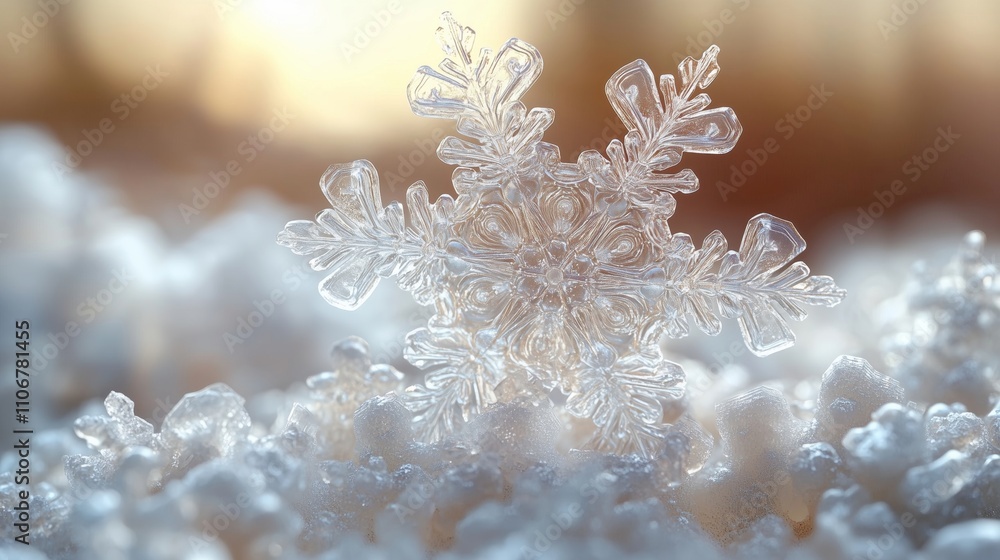 Exquisite Snowflake Captured on a Sparkling Icy Surface Exquisite Snowflake Captured on a Sparkling Icy Surface