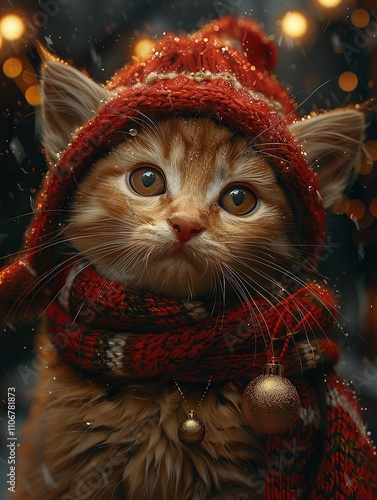 Super cute and lovely Christmas kitten