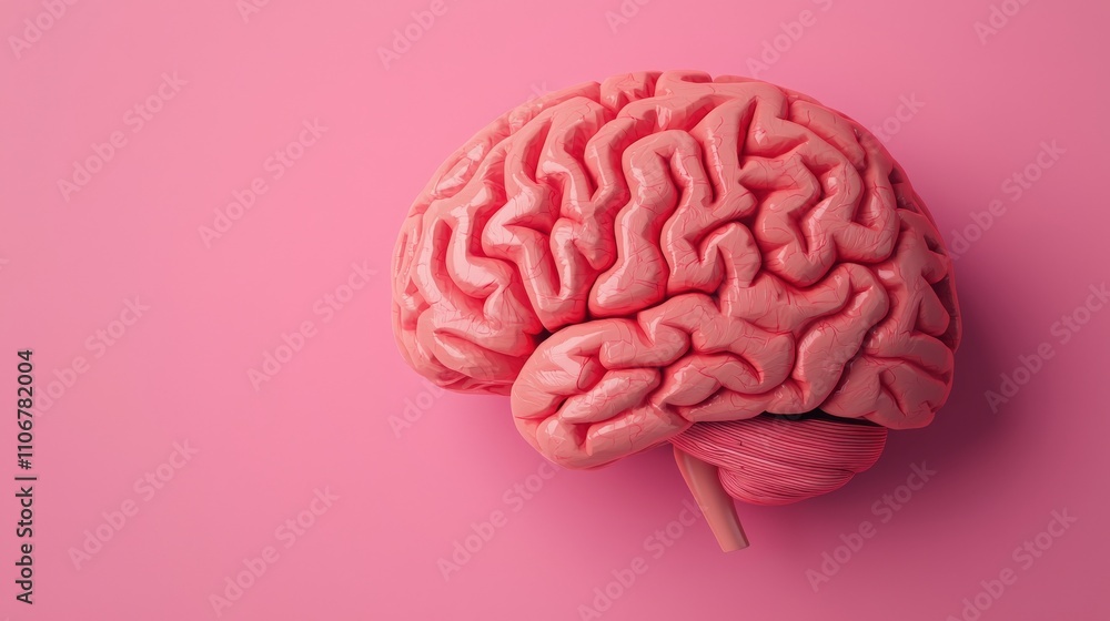 A pink brain model on a matching backdrop, illustrating neuroanatomy with intricate details and curves. A pink brain model on a matching backdrop, illustrating neuroanatomy with intricate details and curves.