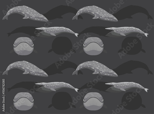 Grey Whale Cartoon Character Seamless Wallpaper Background