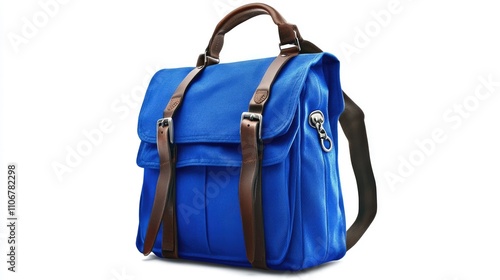 A stylish blue backpack with brown straps, suitable for school or casual outings.