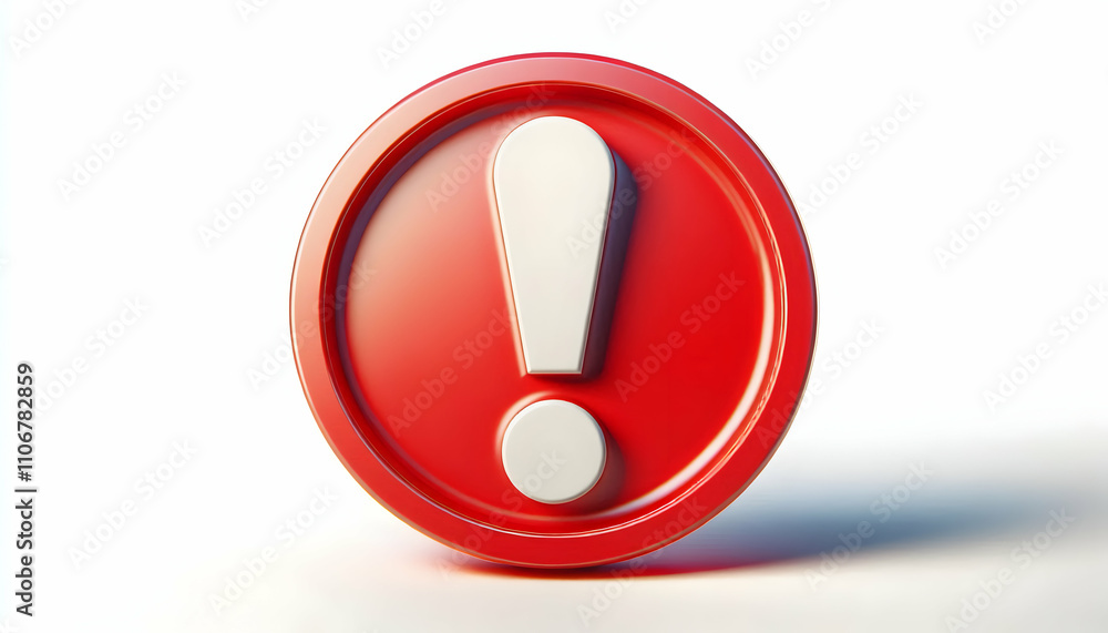 Icon A clean 3D red circle with a white exclamation mark in the center, isolated on a white background, e4 Icon A clean 3D red circle with a white exclamation mark in the center, isolated on a white background, e4