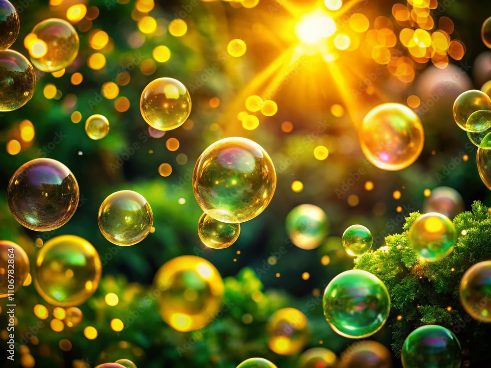 custom made wallpaper toronto digitalCaptivating Glowing Soap Bubbles Floating Against a Dreamy Background of Blurred Green and Yellow Lights for Enchanting Conceptual Photography