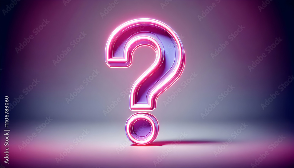 Icon A 3D-style pink neon question mark symbol glowing in vector typography, with shadows, isolated on a 3 Icon A 3D-style pink neon question mark symbol glowing in vector typography, with shadows, isolated on a 3