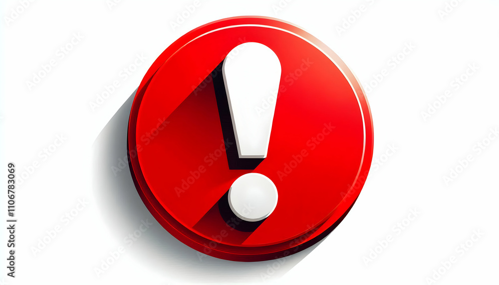  Icon A bold red circle featuring a white exclamation mark in the center, isolated on a white background, 3