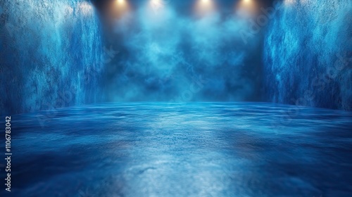 Wallpaper Mural A blue gradient background with a blurred studio room provides a clean and modern space for product display Torontodigital.ca