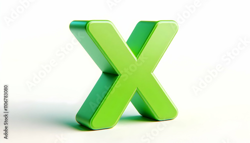 A bright green 3D “X” symbol isolated on a white background, representing false or incorrect action.2