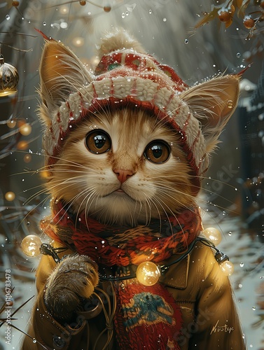 Super cute and lovely Christmas kitten