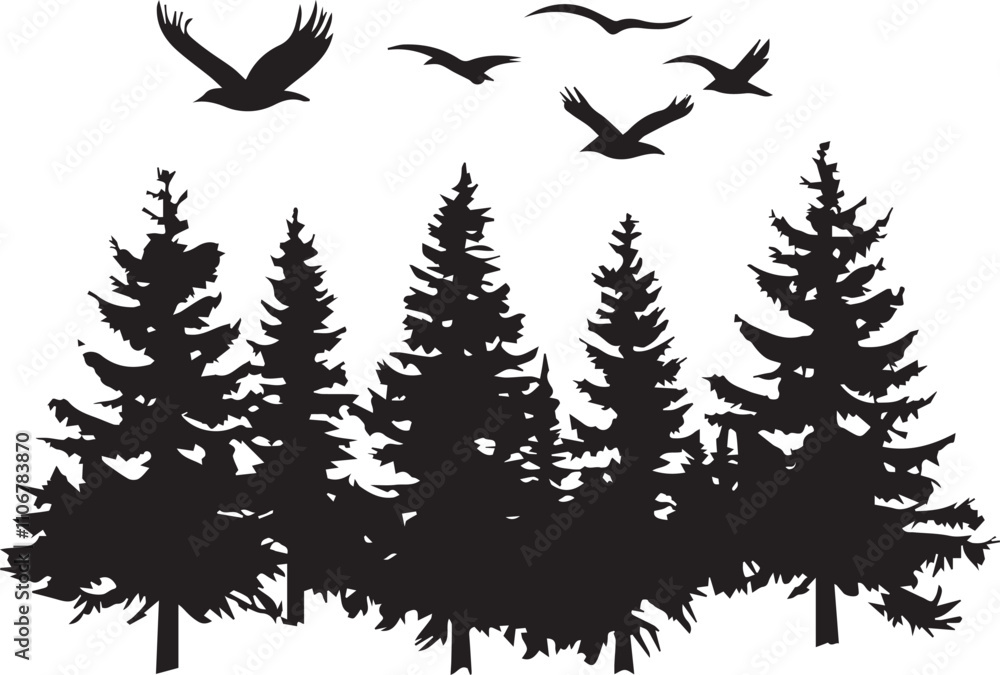 Fototapeta premium Beautiful vector tree silhouette on white background