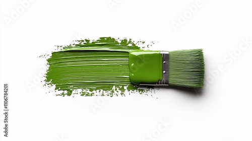 Green paintbrush stroke on white background. photo