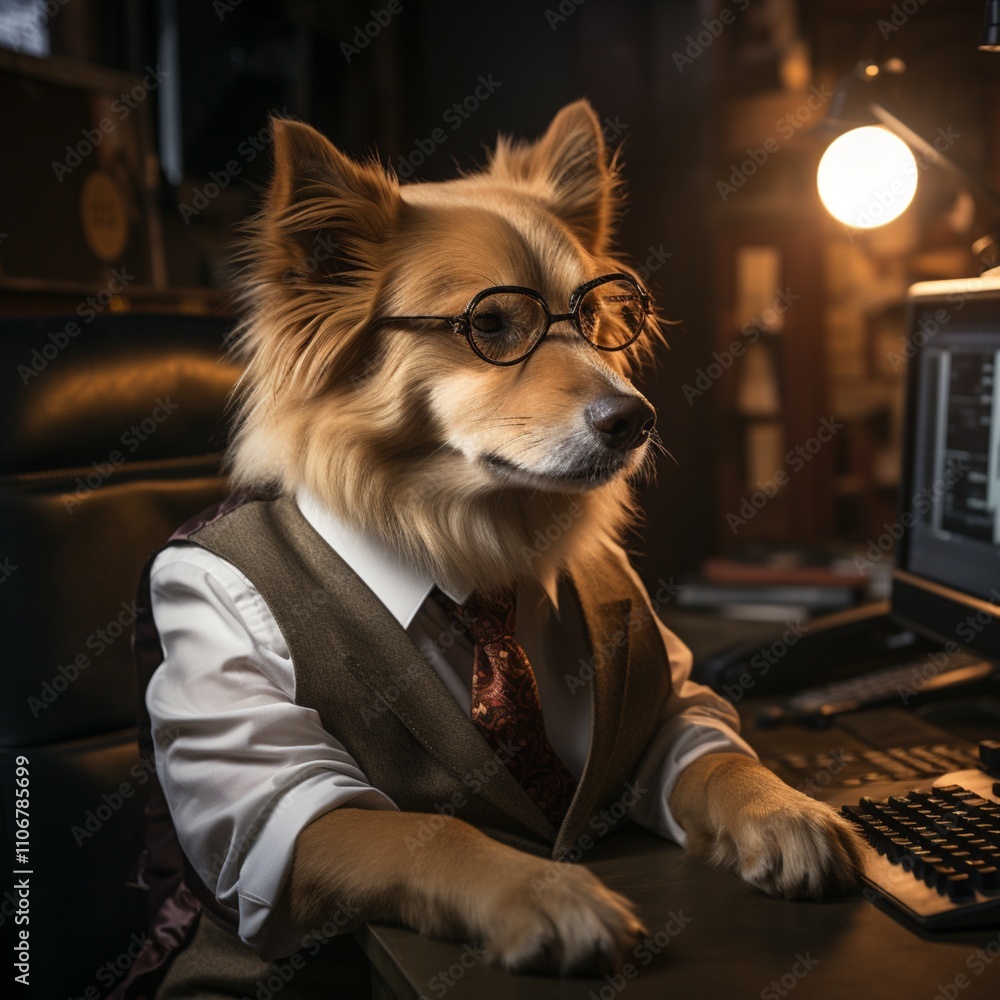 Ultra-Modern Dog Images with Coat Tie in a Computer Desk Ultra-Modern Dog Images with Coat Tie in a Computer Desk