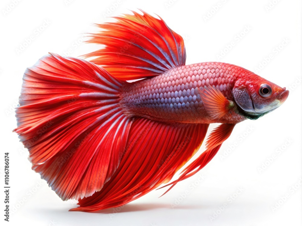 Fototapeta premium Stunning Red Fighting Fish Isolated on White Background - Vibrant Aquatic Beauty for Nature and Pet Enthusiasts, Perfect for Educational and Creative Projects