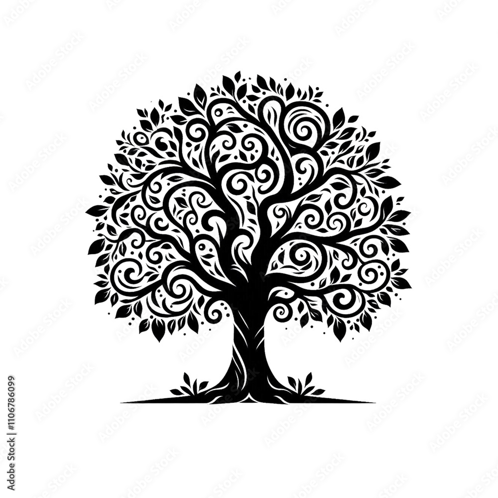 Silhouette of a Black Tree on a White Background Silhouette of a Black Tree on a White Background