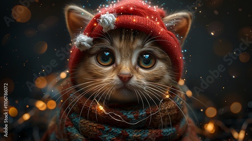 Super cute and lovely Christmas kitten