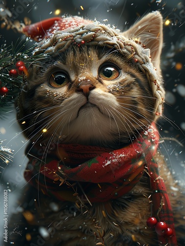 Super cute and lovely Christmas kitten