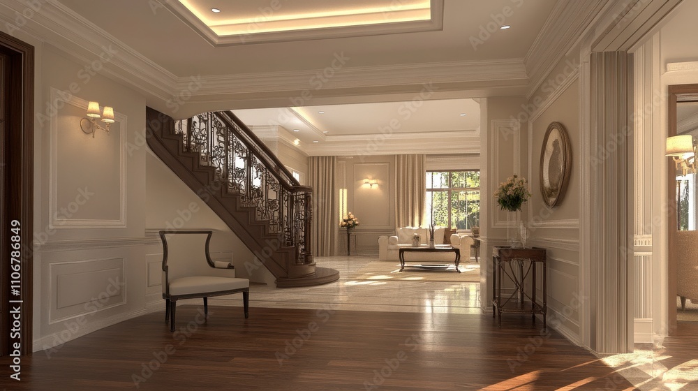 Obraz premium Bright Open Plan Interior with Hardwood Floors