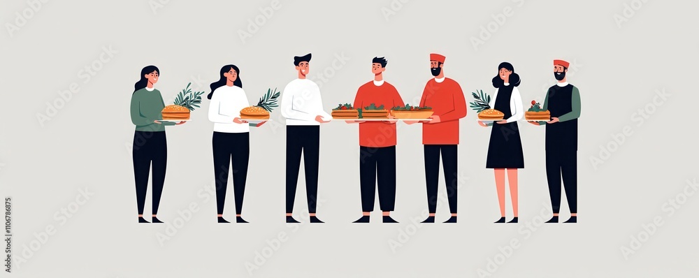 A diverse group of people holding trays of vegetables, showcasing community, teamwork, and healthy eating in a light, minimalist setting. A diverse group of people holding trays of vegetables, showcasing community, teamwork, and healthy eating in a light, minimalist setting.