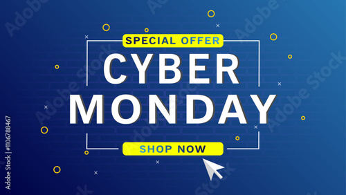 Cyber monday flat illustration design with shape and blue backgroun.