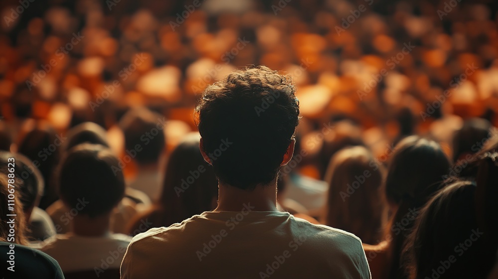 A person sitting in an audience, focused on a performance or event. A person sitting in an audience, focused on a performance or event.