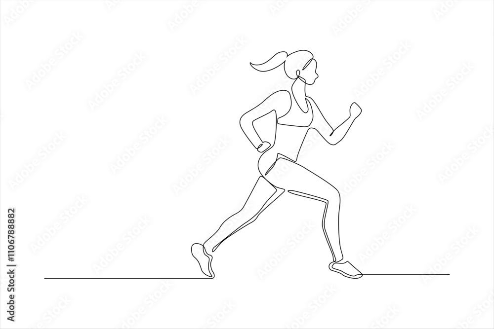 Continuous line drawing of a woman jogging. (2) Continuous line drawing of a woman jogging. (2)