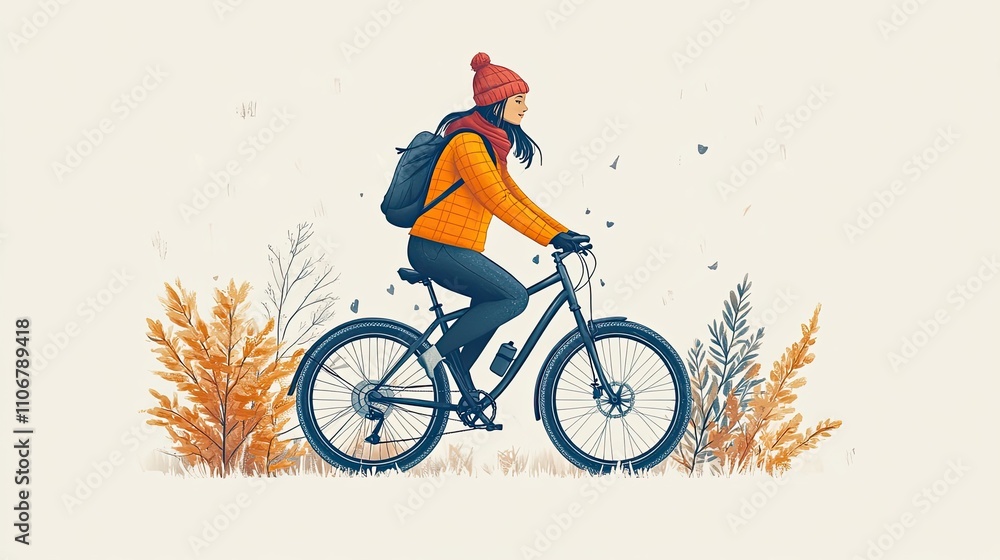 Fototapeta premium A character expressing their love for cycling is depicted in a simple and minimalistic style against a white background