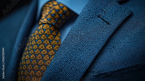 A charcoal grey suit fabric texture is shown in detail, highlighting the fine weave of the material