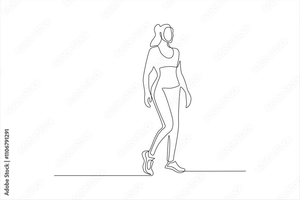Continuous line drawing of a woman walking. Continuous line drawing of a woman walking.