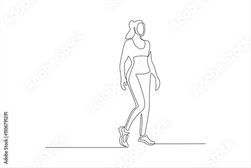 Continuous line drawing of a woman walking.