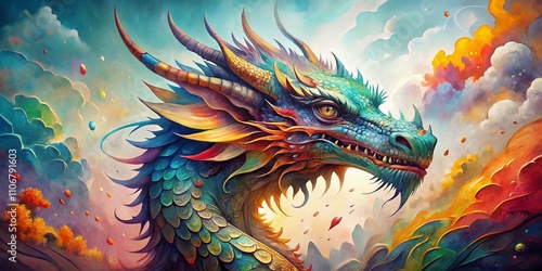 Captivating Macro Photography of a Watercolor Dragon Painting with Lush Colors and Intricate Details, Perfect for Art Enthusiasts and Nature Lovers Alike