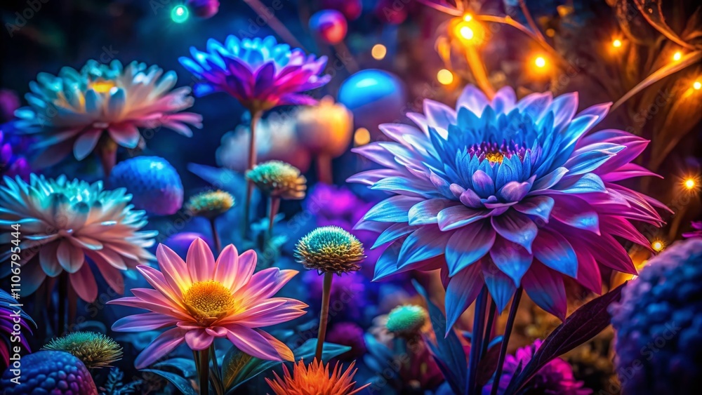 Captivating Night Photography of Abstract Exotic Flower Patterns with Luminous Colors Creating a Dreamlike Background for Artistic and Creative Projects Captivating Night Photography of Abstract Exotic Flower Patterns with Luminous Colors Creating a Dreamlike Background for Artistic and Creative Projects