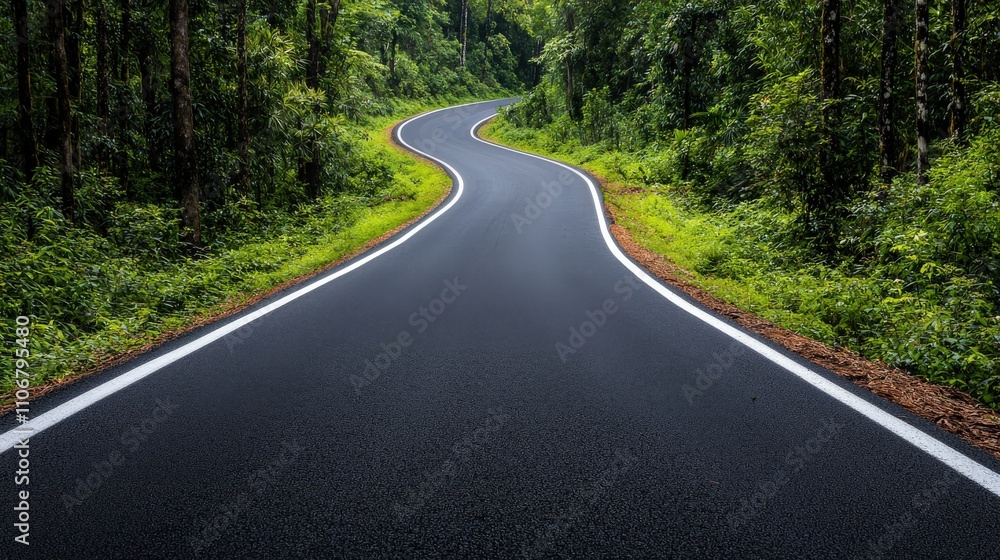 Fototapeta premium A winding road meanders through lush greenery, inviting exploration and offering a serene escape into nature.