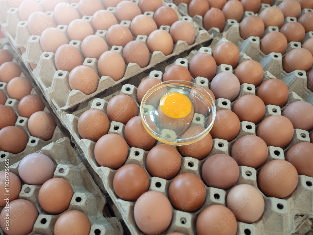 Organic Chicken Egg in tray or egg box contains high protein and important for health.