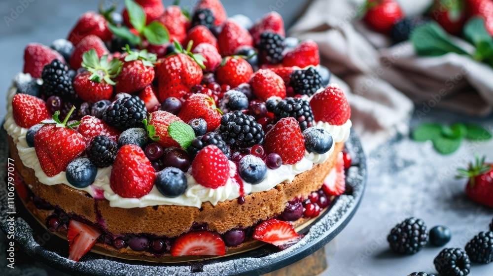 Delectable berry cake with a variety of fresh berries Delectable berry cake with a variety of fresh berries