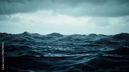 Dramatic Ocean Waves Dark Blue Sea Stormy Clouds Nature Background