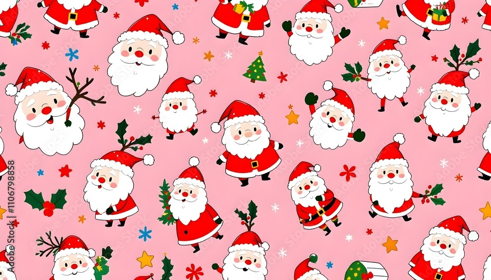 Santa Claus on a pink background for Merry Christmas and Happy New Year decor. Cute seamless pattern with Santa Claus in flat style for Christmas and New Year holiday Santa Claus on a pink background for Merry Christmas and Happy New Year decor. Cute seamless pattern with Santa Claus in flat style for Christmas and New Year holiday