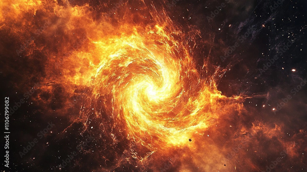 Fiery cosmic vortex with glowing golden light Fiery cosmic vortex with glowing golden light