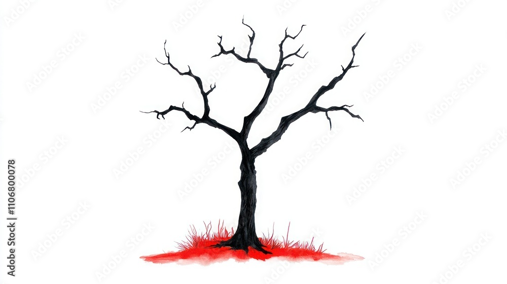 Fototapeta premium Haunted Isolation: Eerie White Background with an Old, Dead, Spooky Tree