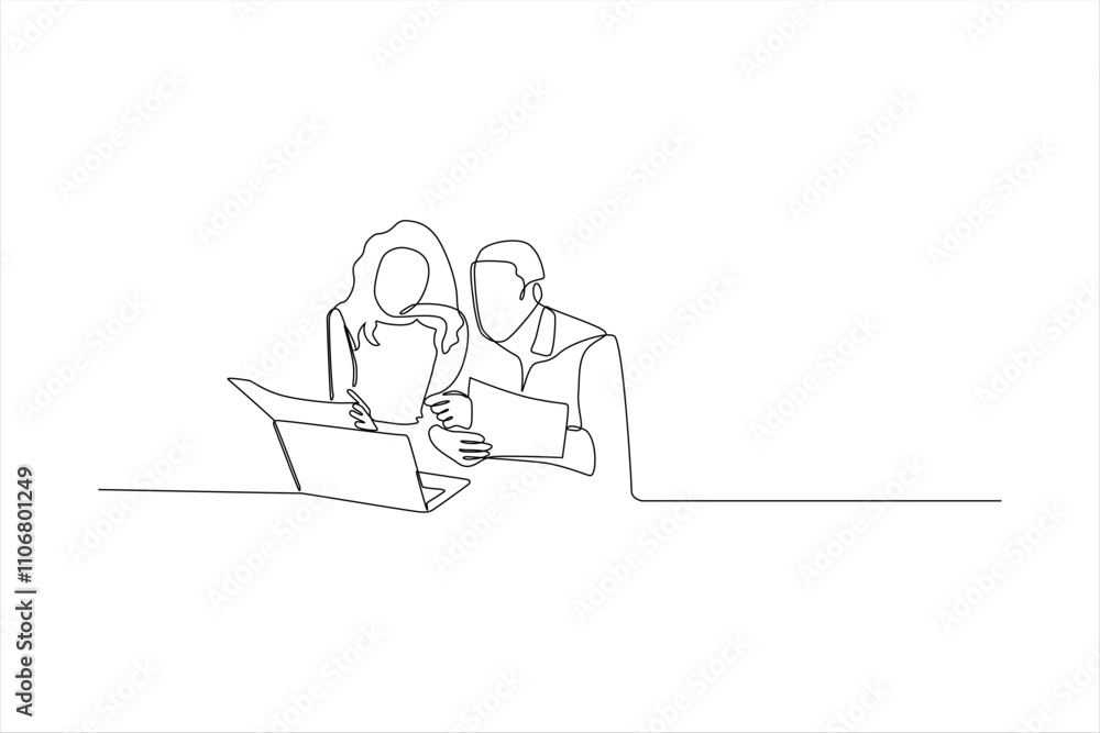 Couple working together on laptop. Couple working together on laptop.