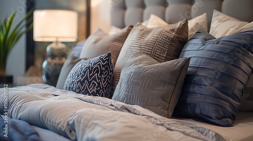 A stylishly arranged bed with mix and match pillows