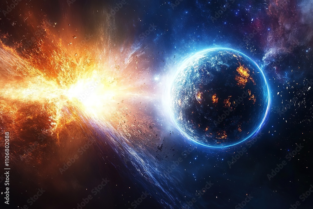 Obraz premium Cosmic sunrise illuminating Earth with vibrant colors