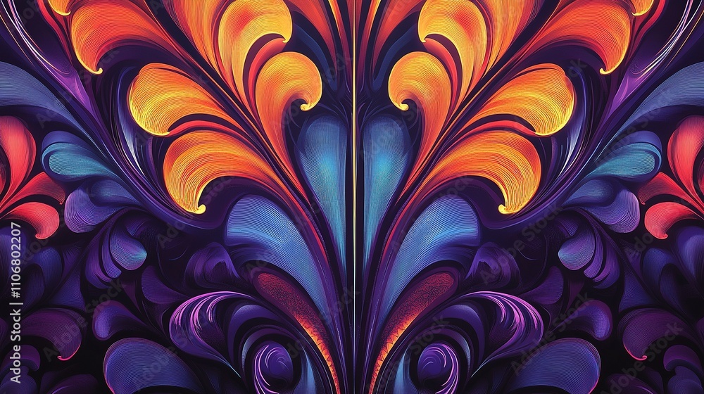 Neon ornamental pattern with vibrant glowing details Neon ornamental pattern with vibrant glowing details