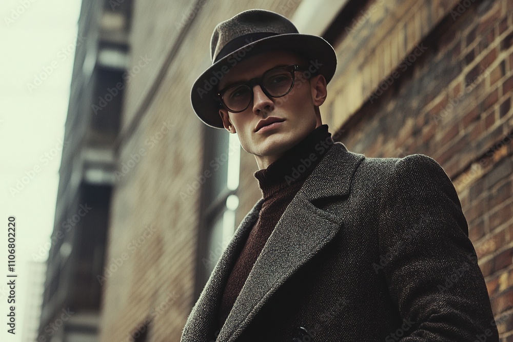 Elegant man in gray suit and fedora on urban street Elegant man in gray suit and fedora on urban street