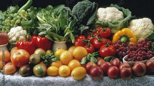 A colorful assortment of fresh vegetables and fruits arranged on a table.