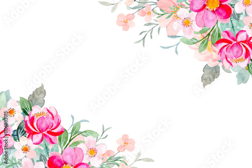 Watercolor flower frame background vector 