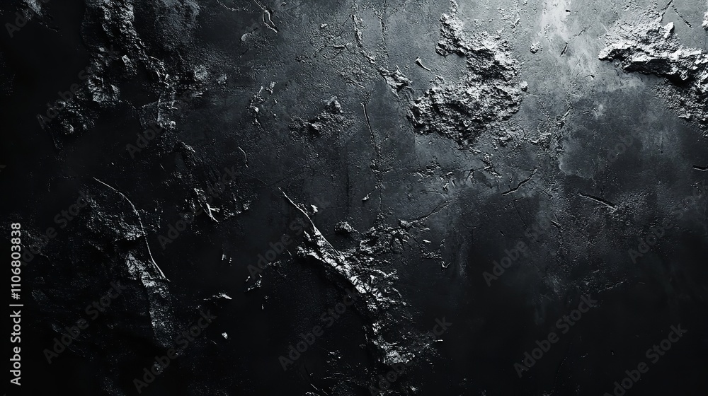 Fototapeta premium Texture of an old worn out scratched the surface. Black and white grunge background, peeling paint. Empty space, free space